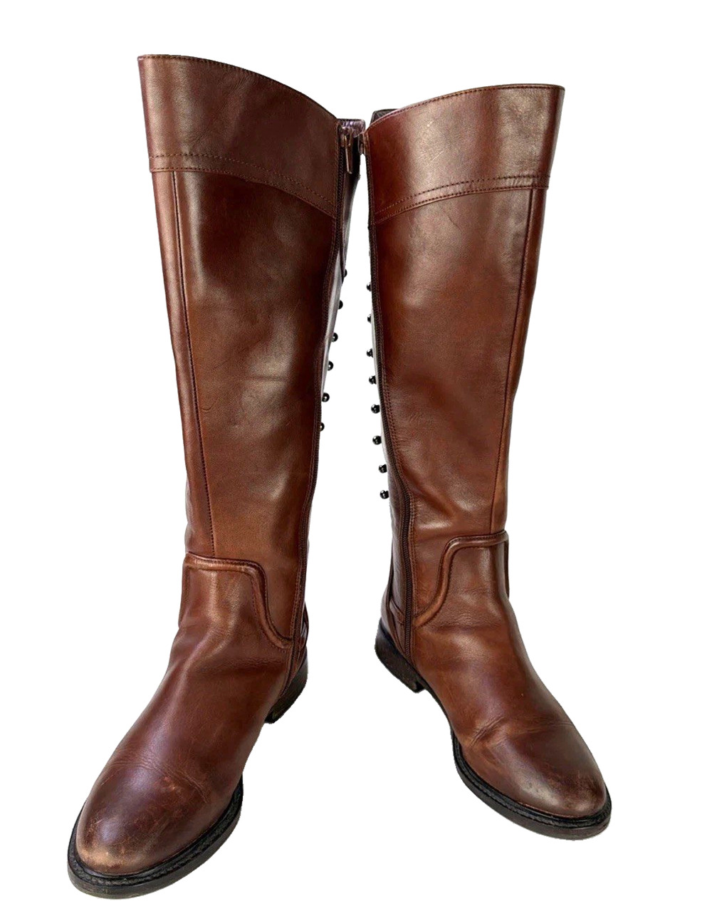 Women Gianni Bini Loubell Leather Tall Riding Boots Dark Sepia Brown *READ S 7.5